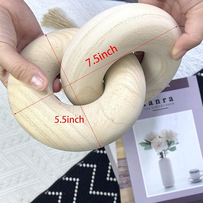 S-SNAIL-OO 2-link Wood Chain Link Decor, Hand Carved Boho Bead, Suitable for Bedroom, Living Room, Coffee Table Decor (White)
