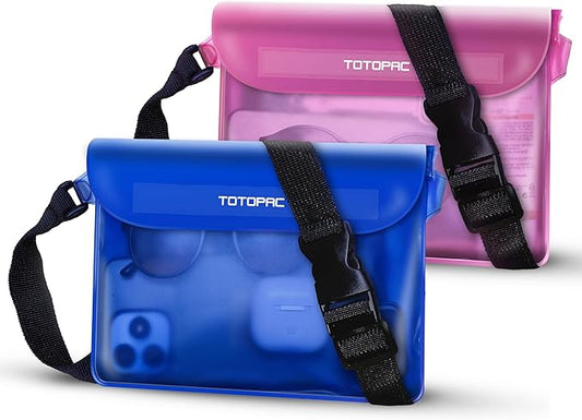 2-Pack Waterproof Fanny Pack, Phone Pouch with Waist Strap, 9x6.7 Inch Dry Bag for Phone, Cash, and Valuables – for Swimming, Kayaking, Boating, Snorkeling, and Water Sports (2, Pink + Blue)