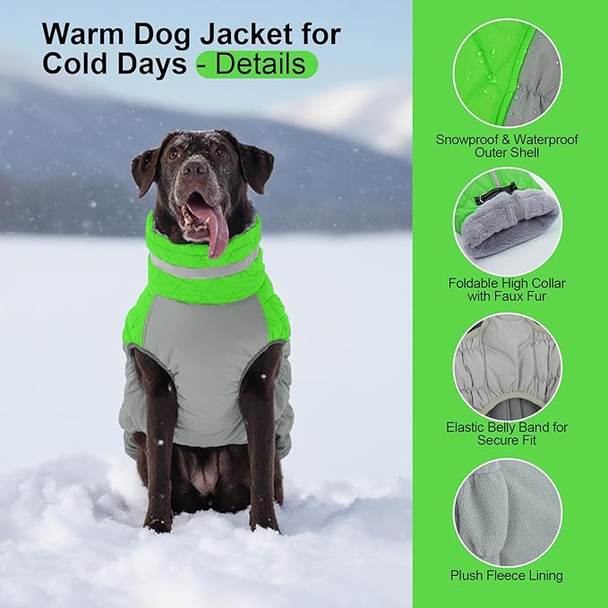 OUOBOB Warm Dog Coats for Large Dogs, Waterproof Dog Jacket with Harness Built in, Zipper Clousure, Fleece Lining, Turtleneck, for Cold Weather, Snowsuit for German Shepherd, Weimaraner, Labrado XXXL