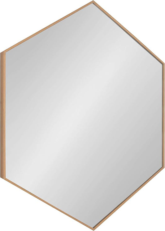 Kate and Laurel Rhodes Modern Hexagon Wall Mirror, 30 x 30, Natural Teak, Chic Geometric Mirror for Wall