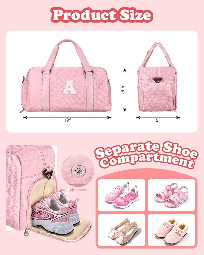 Elilier Carry on Bag Girls, Birthday Gifts Teen Girl Gift, Initial Travel Duffel Bag, Overnight Bag Girlfriend Birthday Kids Gifts, Gifts for Women, Mom, Sister, Teacher, Teen Girls