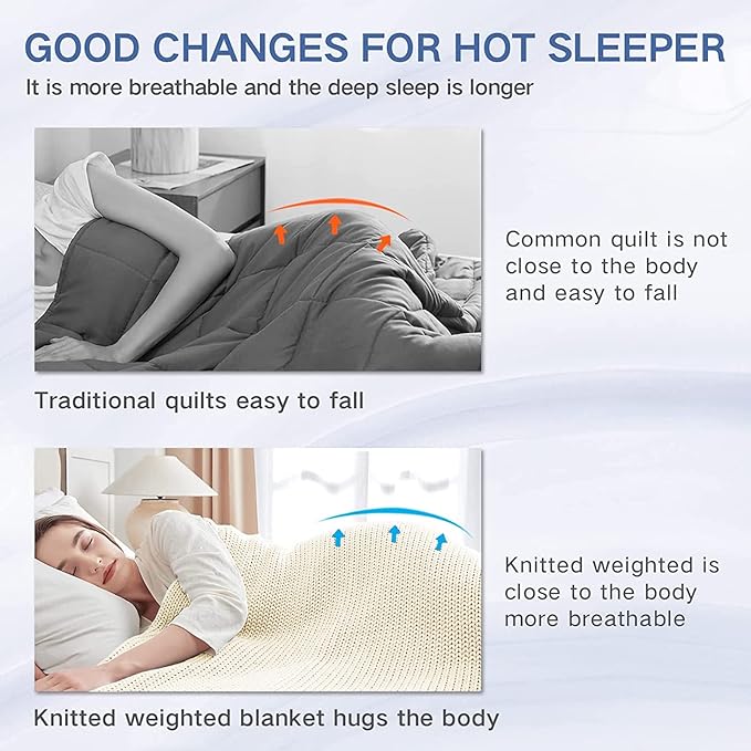 Guohaoi Knitted Weighted Blanket for Adults (Cream 60"x80" 17lbs) No Beads Cooling Throw Blanket for Hot Sleepers, Home Decor Breathable Chunky Knit Heavy Blanket Use on Queen/King Size Bed