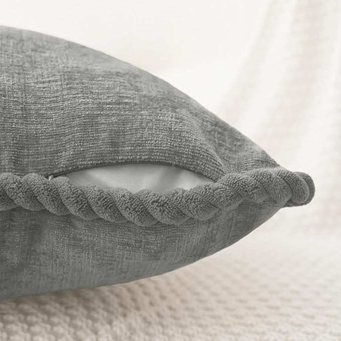 CaliTime Decorative Couch Throw Pillow Covers 16 X 16 Inches Pack of 2 Cozy Chenille Piping Edge Cushion Cases for Sofa Bed Living Room Home Medium Grey
