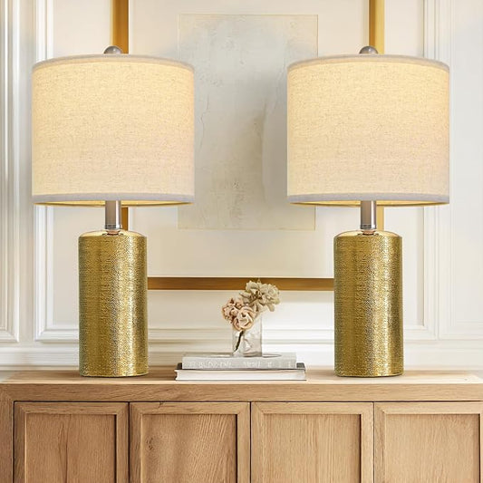 20.5" Small Table Lamps for Living Room Lamp Set of 2 Ceramic Lamps for Bedroom Bedside Lamps Modern Boho Lamps for Night Stands Farmhouse Nightstand Lamp Side End Table Lamp, Gold