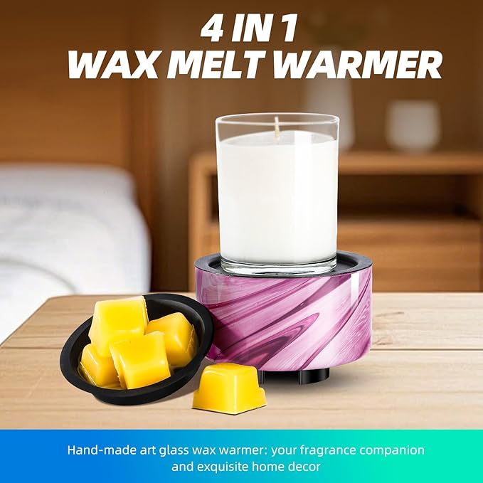 Wax Melt Warmer, Electric Wax Warmer for Scented Wax, All-in-One Candle Wax Melter with PTC Heating and 7 Color Lights, Glass Fragrance Oil Burner for Women Gifts (Gray Wave)
