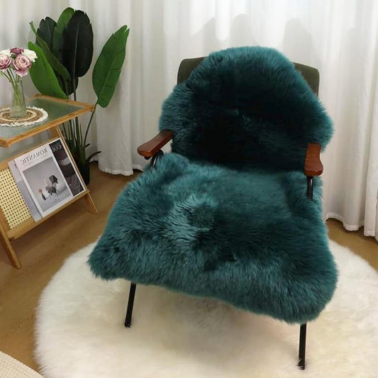 Genuine Sheepskin Rug New Zealand Luxury Lambskin Rug, Natural Fluffy Sheepskin Throw for Bedroom Living Room Children's Room - Premium Area Rug Chair Cover (2×3 Feet, Dark Teal Blue)