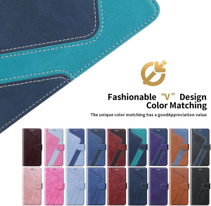 CIVICASE for iPhone 12/iPhone 12 Pro Wallet Case,Leather Flip Case [RFID Blocking] Credit Card Holder Folio Magnetic Stand TPU Shockproof Cover Color Matching for iPhone 12/iPhone 12 Pro,Blue Green