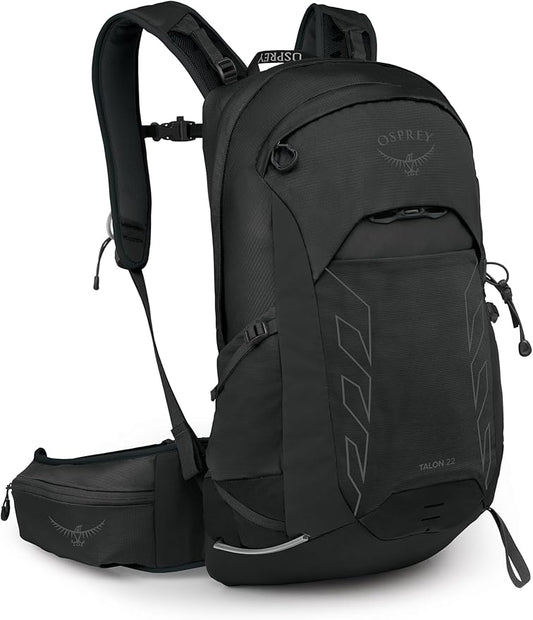 Osprey Talon 22L Men's Lightweight Hiking Backpack - Small Daypack for Travel & Camping, Black/Coal Grey, Extended Fit