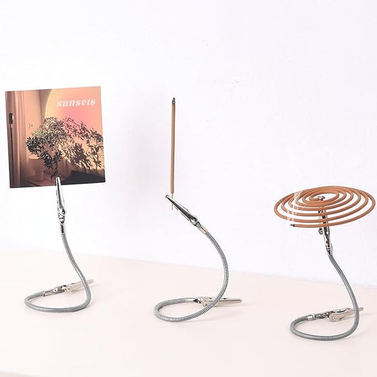 3-Piece Stainless Steel Multi-Function Dual-Head Alligator Clips, Incense Holder, Greeting Card Holder, Mosquito Coil Holder, Fastening Device. (Silver)