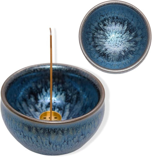 Ceramic Incense Burner Holder for Sticks, Handmade Incense Cone Holder for Coil, Sage Cones, Ash Catcher, Smudge Bowl for Yoga Meditation Room Décor
