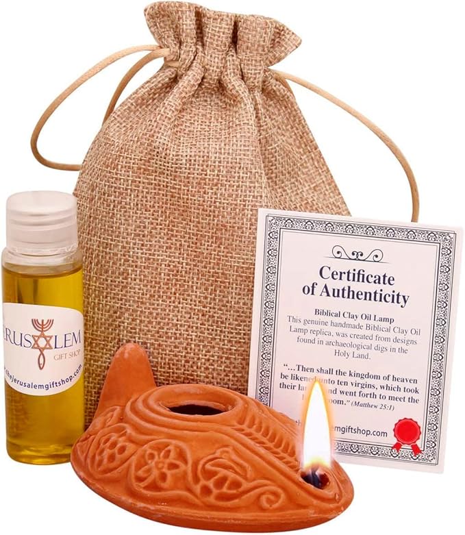 Biblical Herodian Clay Oil Lamp with Bethlehem Olive Oil - Authentic Holy Land Replica with Gift Bag & Certificate of Authenticity - Handmade Christian & Judaica Faith Gift