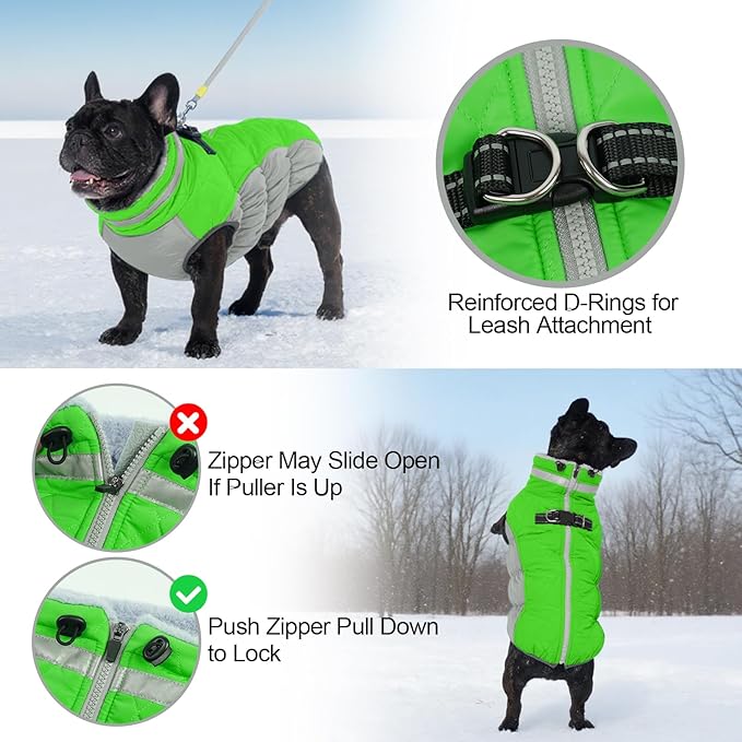 OUOBOB Warm Dog Coats for Large Dogs, Waterproof Dog Jacket with Harness Built in, Zipper Clousure, Fleece Lining, Turtleneck, for Cold Weather, Snowsuit for German Shepherd, Weimaraner, Labrado XXXL