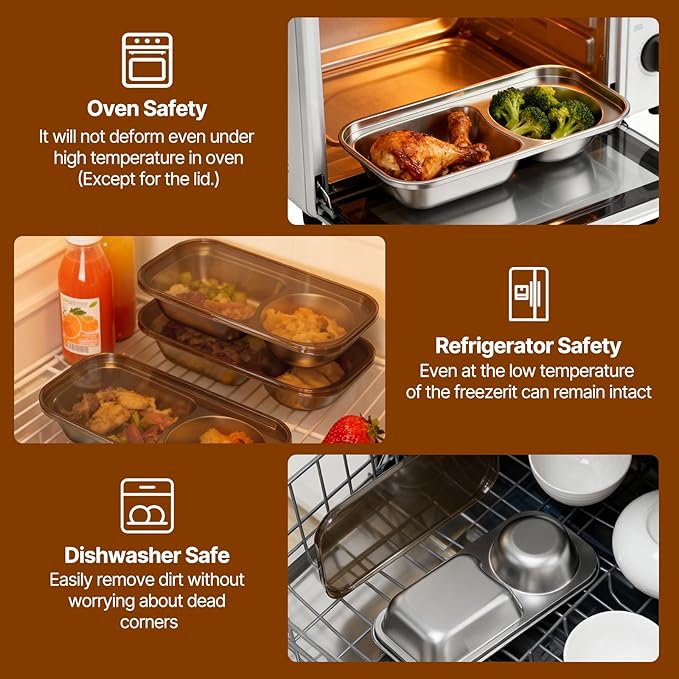 Kitlead 2 Compartment Grab and Go Snack Containers Reusable,Stainless Steel Snack Containers with Lid for Travel, Outdoor Camping and Daily Use (Set of 6)