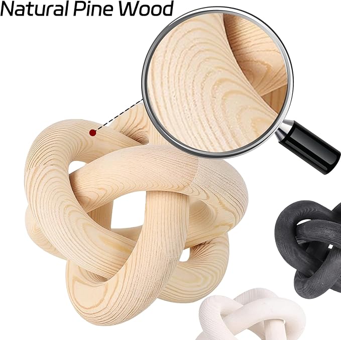 3 Link Hand Carved Wood Knot, Wood Chain Link Decor, Rustic Decorative Objects for Home, Living Room, Bedroom, Coffee Table, Modern Farmhouse Shelf Decor (Natural)