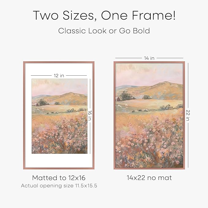 Homeforia 14x22 Picture Frame Mocha, High End Metal 14 x 22 Poster Frames with Mat 12 x 16 for Photo, 14x22 Mocha Frame Matted to 12x16 inch Print, 22x14 Thin Frame, Tempered Glass, Wall Kit, Set of 1