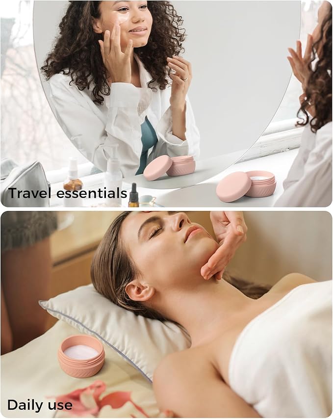 TakeToday Travel Containers for Toiletries, Leak-proof, TSA Approved, Refillable Silicone Cream Jars with Lid Travel Size Essential for Cosmetic toiletry Cream, 2oz, 4 Pack (Apricot)