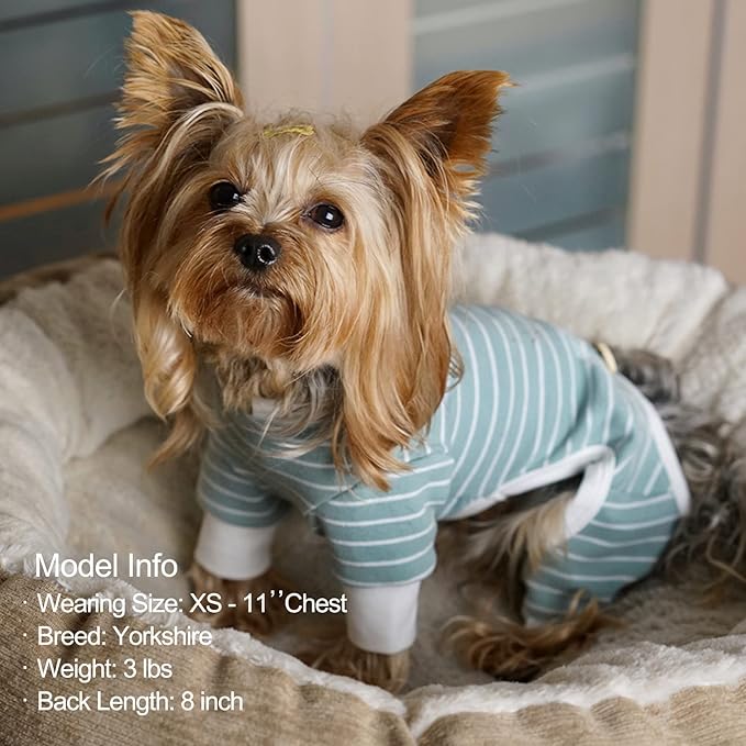 KYEESE Dog Pajamas Striped Pet Jumpsuit Soft Doggie Jammies Lightweight Onesie 4 Legs PJS Stretchable Dog Pajamas Breathable Costumes Comfortable Sleepwear for Small Dogs,Green Striped, X-Large