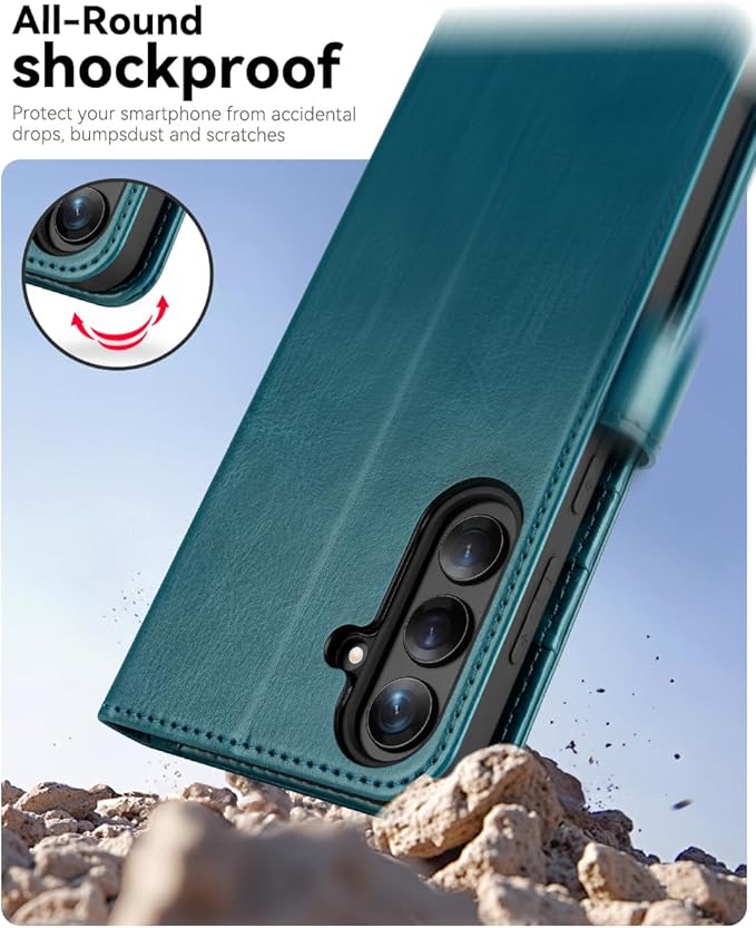 OCASE Compatible with Galaxy S25 Plus Wallet Case, PU Leather Flip Folio Case with Card Holders RFID Blocking Kickstand [Shockproof TPU Inner Shell] Protective Phone Cover 6.7 Inch 2025, Peacock Blue