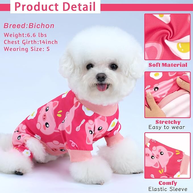 XPUDAC 4 Pieces Dog Pajamas Stretchy Dog Pjs Soft Cute Doggie Clothes for Small Medium Dogs Boy Girl Cats Pet Outfits, Small
