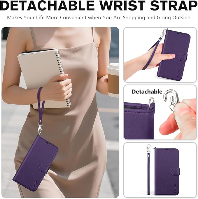TUCCH Case Wallet for iPhone Air (6.5") 2025, Wrist Strap, Stand, RFID Blocking 4 Card Holder, TPU Shockproof Shell, PU Leather, Magnetic Closure Folio Protective Cover, Deep Purple