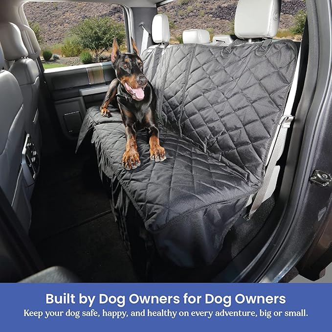 4Knines Bench Seat Covers for Trucks with Dog Hammock - Rear Seat Protector for Dogs Fits Full Size Crew Cab with Split Bench Seats - Waterproof, Heavy-Duty Dog Seat Cover (Driver Side, Grey)
