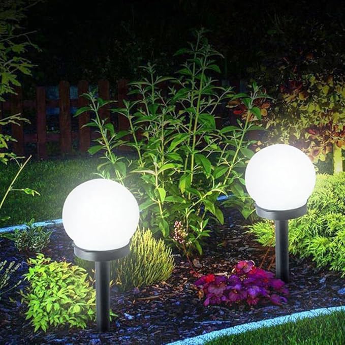 NUOBESTY 4pcs Solar Lawn Lights Outdoor Pathway LED Crackle Globe Solar Sphere Landscape Lighting White Glow Weatherproof Garden LED Light Set