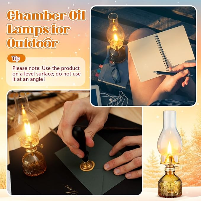 3 Pcs Yellow Chamber Oil Lamps for Indoor Use 10.6'' Vintage Kerosene Lamp Hurricane Oil Lantern Adjustable Fire Wick Decorative Lantern for Valentines Wedding Table Decor Emergency Lighting