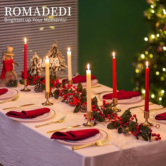 Romadedi Gold Candlestick Candle Holders for Taper, 12 PCS Gold Brass Color Candle Stick Candle Holder for Table Centerpiece, Wedding Reception, Festive Christmas Mantel Decoration or Home Decor