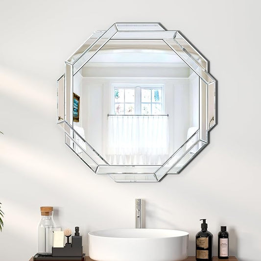 Bathroom Mirror-28”X28” Wall Mirrors Decorative, Beveled Edge Frameless Mirror for Wall Bathroom, Vanity Room, Bedroom, Living Room and Enterway