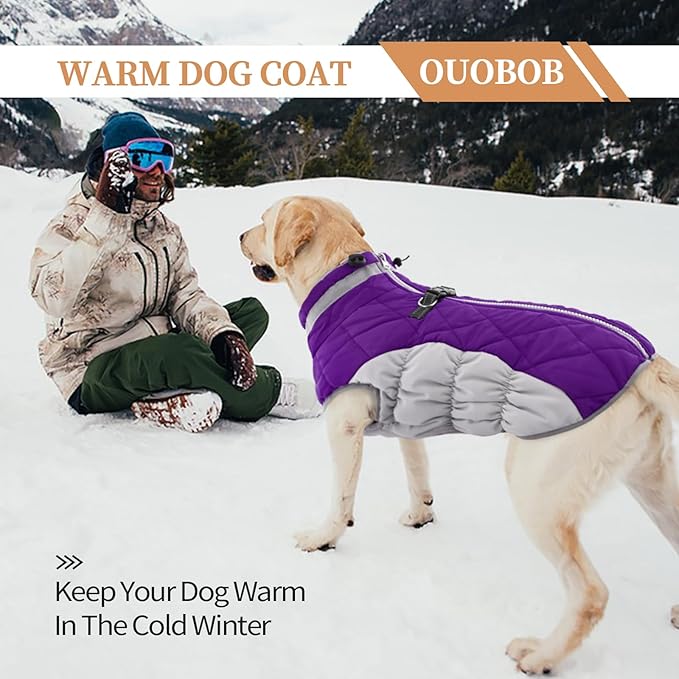 OUOBOB Dog Winter Jacket Cozy Reflective Waterproof Windproof Warm Pet Garment,Comfortable Cold Weather Fleece Apparel Outfits with Zipper Closure for Small Medium Large Dogs Puppy Walking,XXX-Large