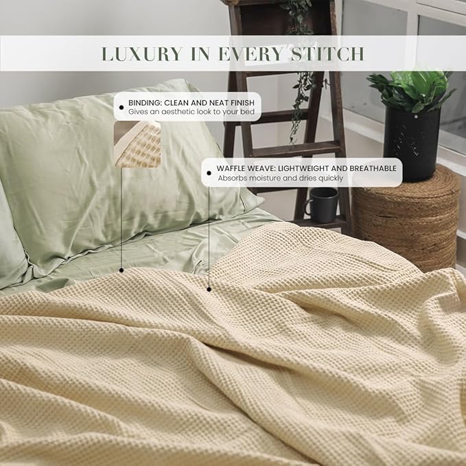 Salt Earth GOTS Certified 100% Organic Cotton Throw Blanket, 108" X 90" Waffle Blankets & Throws for Bed, Throw Blanket for Couch, Modern & Cozy Blanket, All Seasons, Comfy & Soft Blanket(Parchment)
