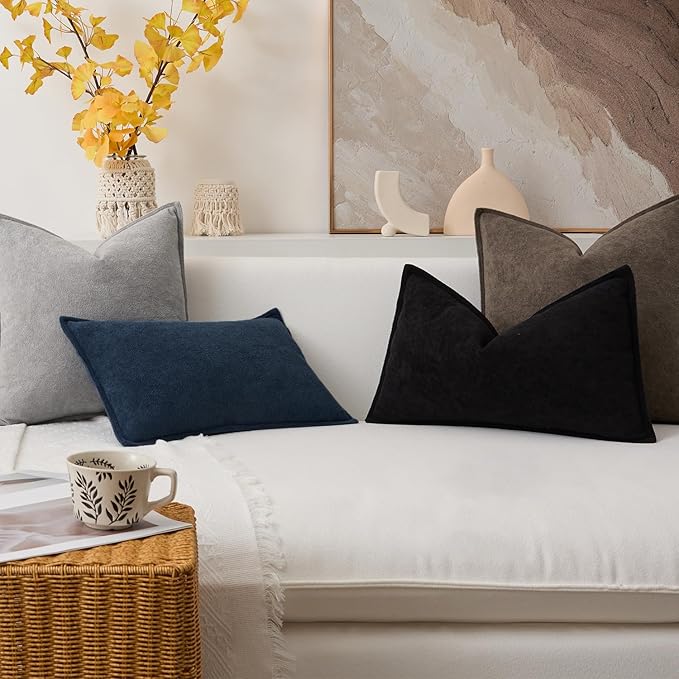 Kevin Textile Waterproof Decorative Pillow Covers Navy Blue 26x26 Inch Pack of 2 Soft Boucle Textured Euro Pillowcases Elegant Accent Pillows for Couch Sofa Chair Bed Home Decor Indoor Outdoor