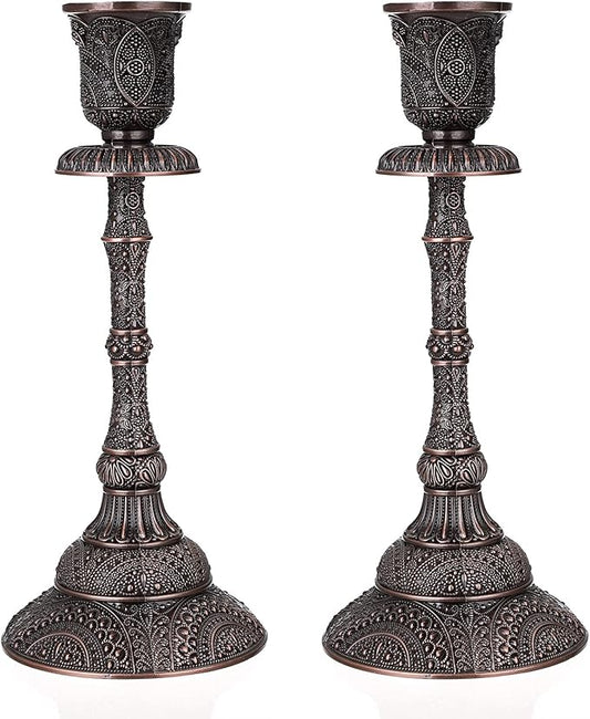OwnMy Set of 2 Vintage Taper Candle Holders Tall Metal Taper Candlestick Holders, Elegant Taper Candle Stands Red Bronze Taper Candelabra Set for Dining Table Centerpieces Wedding Candlestick Decors