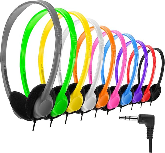 Yunsailing 10 Pack Bulk Headphones Set Over Ear Headphones with Adjustable Headband 3.5mm Plug Headsets Earphones for Learning Program, Computer Lab, Library, Testing & Multimedia Use (Vibrant Color)