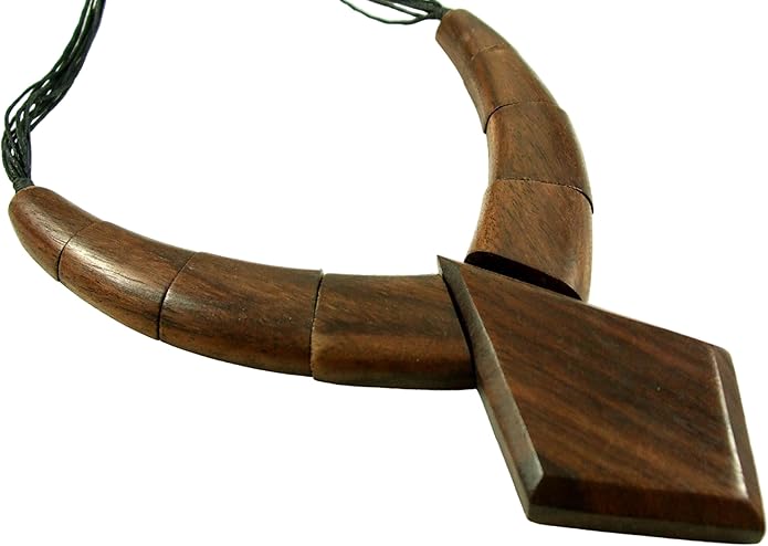 Wooden Necklace for Women Men, Natural Large Boho Tribal Sono Wood Pendant on Adjustable Cord Handmade Necklace GA082