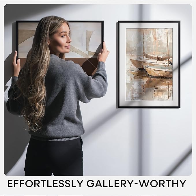 Homeforia 13x19 Picture Frame Black, High End Metal 13 x 19 Poster Frames with Mat 11 x 17 for Photo, 13x19 Black Frame Matted to 11x17 inch Print, 19x13 Thin Frame, Tempered Glass, Wall Kit, Set of 4