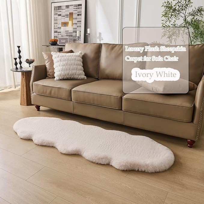 1700GSM Fuzzy Faux Sheepskin Fur Area Rug,Extra Soft Faux Fur Mat,Fluffy Shaggy Fur Rug for Bedroom Living Bedside Rug Room Decor-Ivory White, 2 x 6 ft