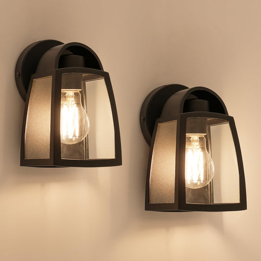 LUTEC Outdoor Wall Light Fixtures, Waterproof Aluminum Sconce, Modern Matte Black, Clear Glass Shade, 2 Pack