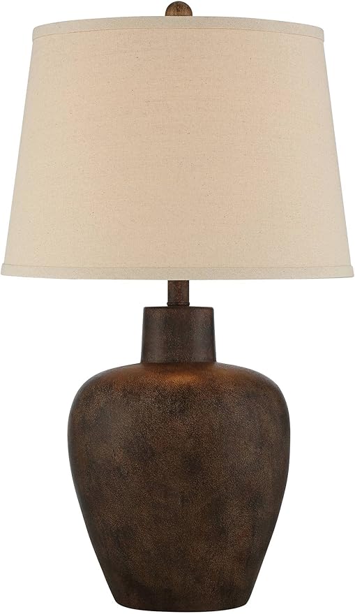 Regency Hill Glenn Farmhouse Rustic Southwestern Natural Cottage Table Lamps 27" Tall Set of 2 Dark Terra Cotta Tapered Fabric Drum Shade Decor for Living Room Bedroom House Bedside Nightstand
