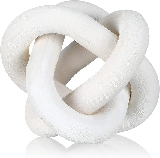 3 Link Wood Knot Decor Rustic Home Décor Accents Hand Carved Coffee Table Decoration, Boho Chain Link Decoration, Modern Shelf, Rustic Objects for Home Living Room Bedroom(White)