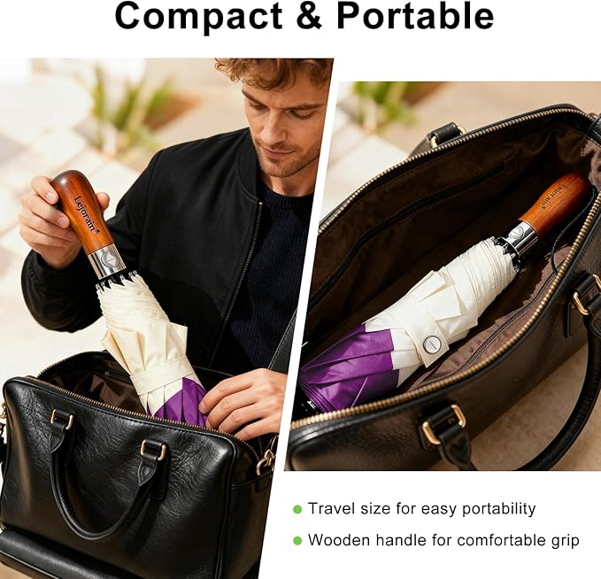 Lejorain Compact Golf Umbrella Large - 54inch Travel Big Portable Automatic Folding Umbrella Windproof for Men Heavy Duty 210T Dupont Teflon Coated Umbrella for Rain