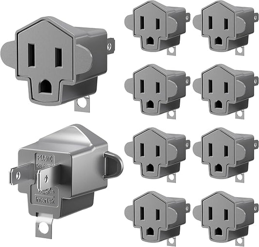 2 Prong to 3 Prong Outlet Adapter, ETL Listed 3-2 Prong Adapter, Fire-Retardant (392℉) PBT Material, Heavy Duty Wall Plug Adapter for Old Homes, Travel to Japan, Gray (10-Pack)