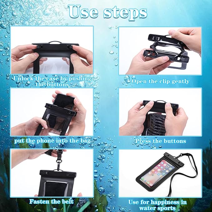 Up to 8.3" 2 Pack Black White Universal Waterproof Phone Pouch, Large Phone Waterproof Case Dry Bag,Protection Level: IP68,Outdoor Sports for Apple iPhone,Samsung,and More,Black,White