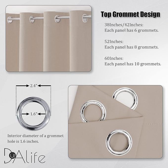 DUALIFE Light Brown Curtains for Bedroom Short Windows Solid Blackout Curtain Panels Thermal Insulated Grommet Top Room Darkening Curtains for Bedroom 52x 54Inch Length