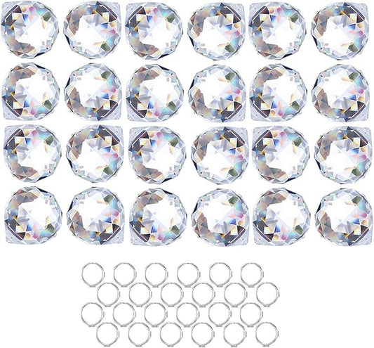 HDCRYSTALGIFTS Crystalsuncatcher 24pcs Clear Crystal Ball Prism Suncatcher Rainbow Pendants Maker, Hanging Crystals Prisms for Windows,20mm