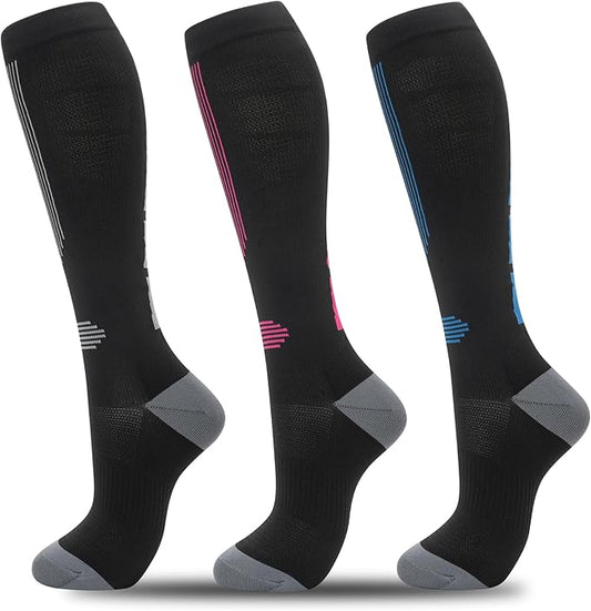 fenglaoda Compression Socks for Women Men 3 Pairs Graduated Compression Support Circulation Socks for Nurses