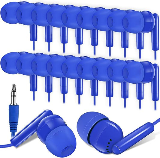 Kanayu 100 Packs Earbuds Bulk Basic Student Earphone Individually Bagged 3.5 mm Headphones for Schools Classrooms Library Teens Gift(Blue)