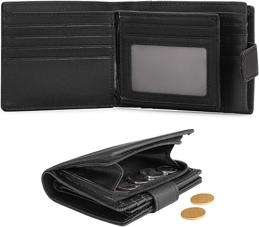 GOIACII Mens Wallet Large Capacity Genuine Leather RFID Blocking Bifold Wallets for Men with ID Window and 15 Card Slots