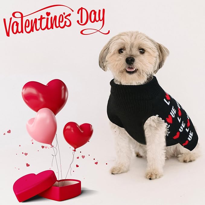 GOYOSWA Valentines Dog Sweater, Dog Valentines Clothes Outfit Knitted Sweaters for Small Medium Large Dogs Pets (Black Love, Medium)