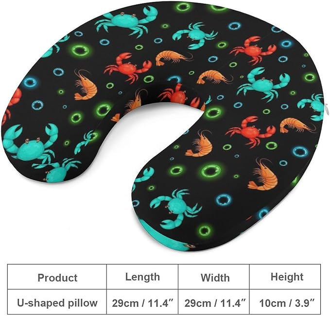 Breathable U-Shaped Neck Pillow Memory Foam Travel, Red Lobster U-Shape, Machine Washable Support Home Office